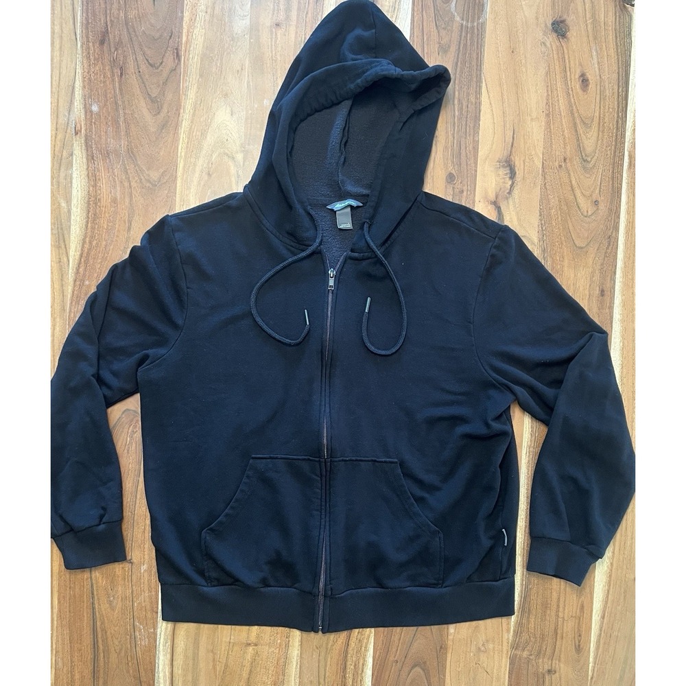 Eddie Bauer Womens Black Full Zip Hoodie Fleece Lined Sweatshirt Large
